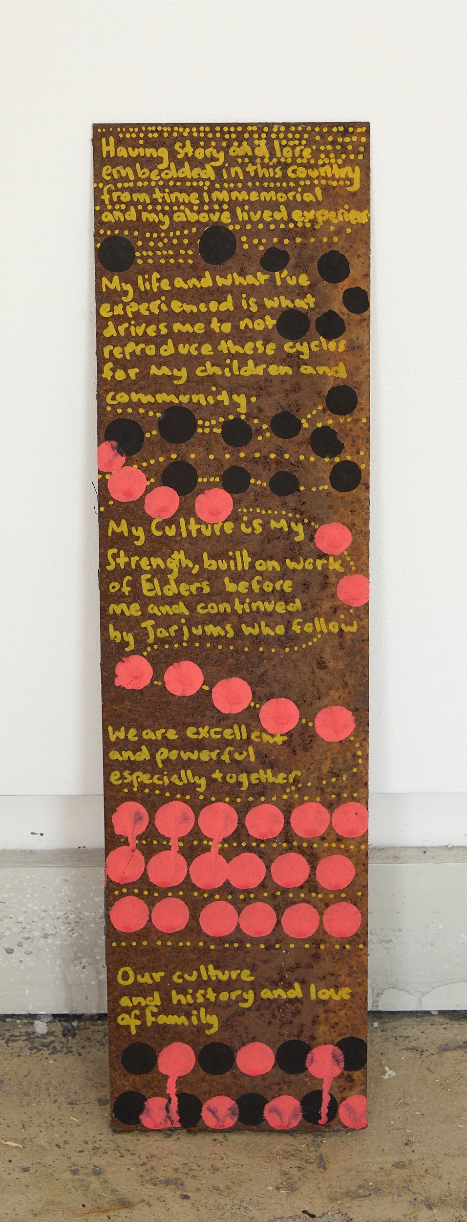 Yali (speak) stick in steel 1 in Ngiyampaa language by Mea-mei Stanbury